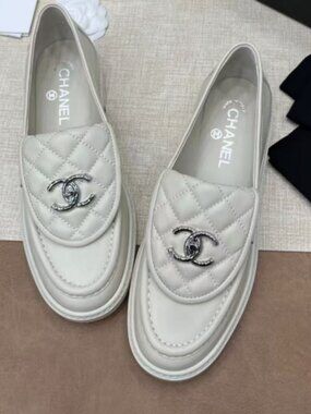 Chanel CC Turnlock White Leather Loafers